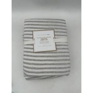 POTTERY BARN TEEN FAVORITE TEE STRIPED ORGANIC SHEET SET, TWIN ~ GRAY/WHITE